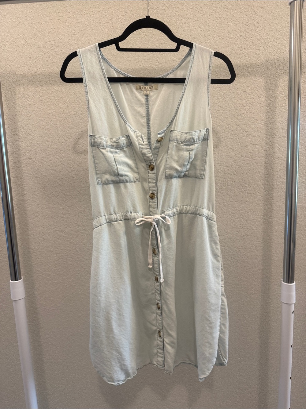 Harper Pale Blue Button-Front Midi Dress